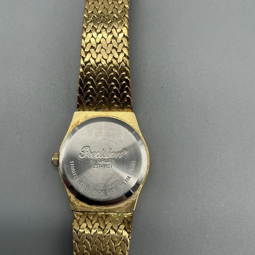 Vtg Gruen Precision Womens Watch 23mm Gold Tone Textured Bracelet New Battery